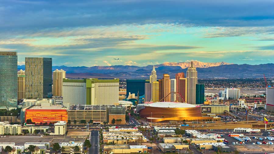 Las Vegas Strip downtown hotels and airplane Nevada